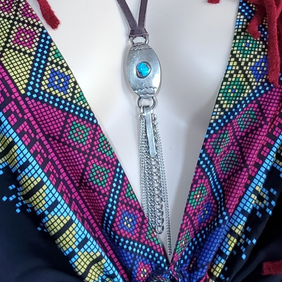 Adjustable Sterling Turquoise Concho Necklace - Picture 8 of 9